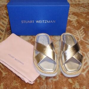 Stuart Weitzman Roza Lift Slide in Silver Leather Size 7